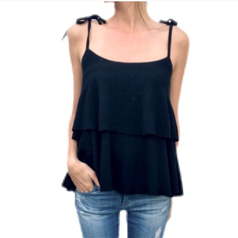 J. Crew Ribbed Tiered Merino Wool Tank Top Sweater With Tie Straps